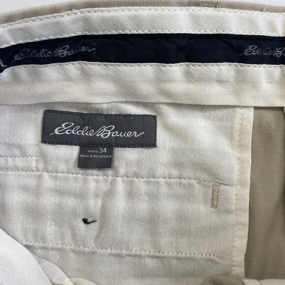 Eddie Bauer Pants Mens Size 34 Tan Cotton Relaxed Fit Wrinkle Resistant Straight - Picture 12 of 15